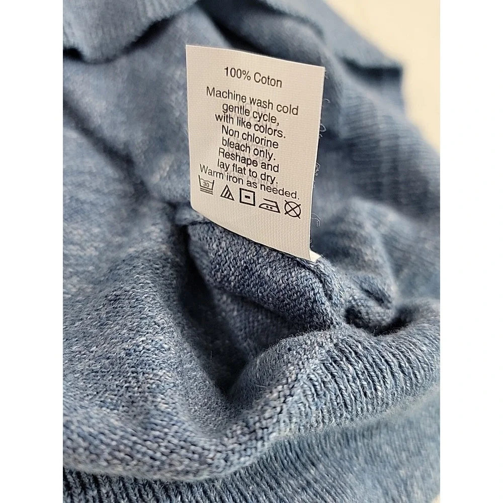 J.Crew V-Neck Sweater Mens XL Blue Marl Cotton C4611 Lightweight Ribbed Knit